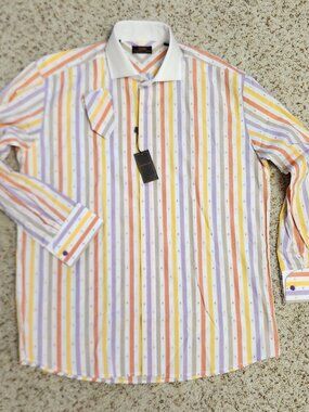 NWT French cuff shirt 16 32/33 striped cotton Steven Land